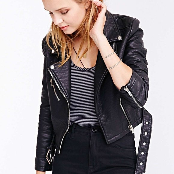 Members Only Faux Leather Biker Coat - S - Picture 2 of 6